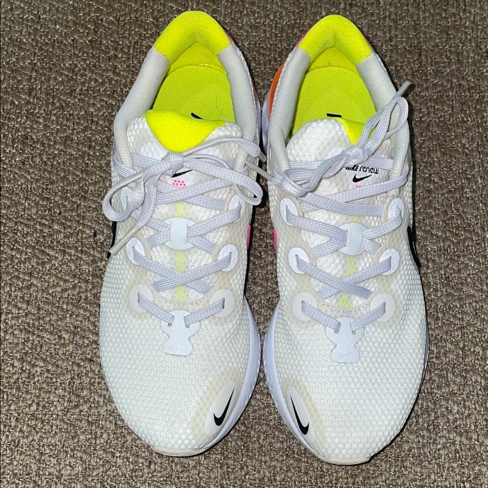 Nike White and Neon Yellow Women's Sneakers